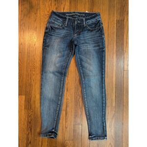 Vanity Premium Med‎ / Dark Wash Fade Jeans Stretch Whiskered Sz 27 SHORT Skinny
